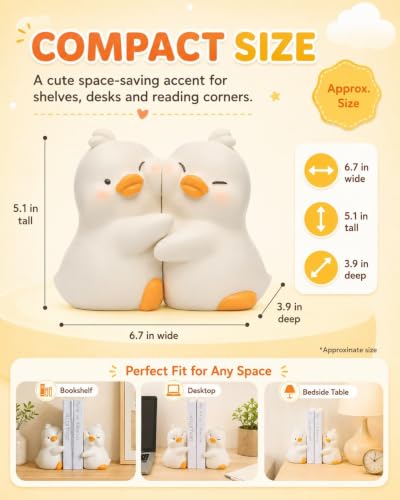Sujetalibros de resina anticaída con forma de pato para organizar baldas inestables 5