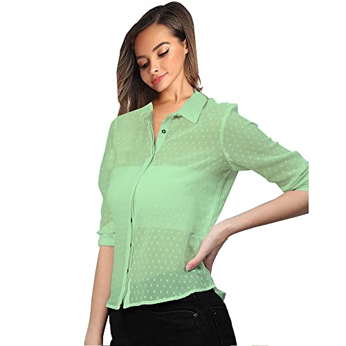 Image of Armenian Women Poly Georgette Dobby Textured Fabric Blouse Sleeve Office Lady Shirt Women Tops