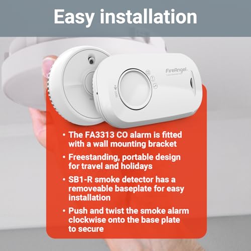 FireAngel Smoke and Carbon Monoxide Alarm 2-Pack - SB1-R Toast Proof Optical Smoke Alarm for Home and FA3313 10-Year Life Carbon Monoxide Detector with Replaceable Batteries - CO and Fire Safety Set - 6