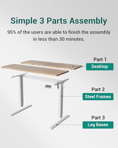 FEZIBO Electric Standing Desk For Gaming 120 * 60 cm Heigh Adjustable Stand up Table with digital display controller, Sit Stand Home Office Desk with Splice Board, White Frame/Oak Top - Image 4