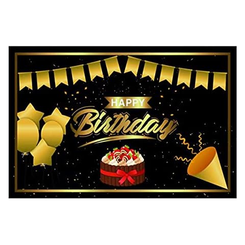 Josimen Happy Birthday Backdrop Banner Large Black Gold Birthday Party Background Poster Photo Booth Hanging Banners Signs for Indoor Outdoor Birthday Party Decorations, 70.8 x 45.3 Inch (Style1) Cover