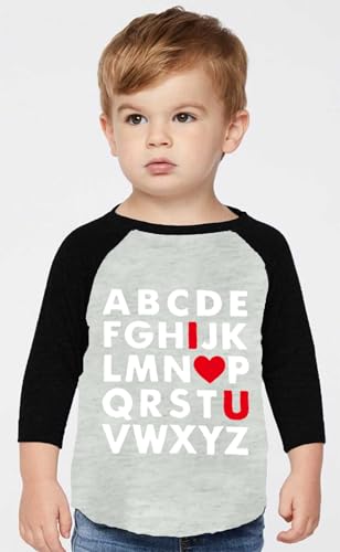 Image of Kids Valentines Shirt Boys Girls Valentine's ABC I Love U Heart Heart XO XO Graphic Tees Raglan Toddler Long Sleeve Tops