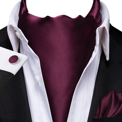 Image of Hi-Tie Silk Ascot for Men Self Tie Men's Cravat and Flower Lapel Pin Handkerchief Cufflinks Set for Wedding Party