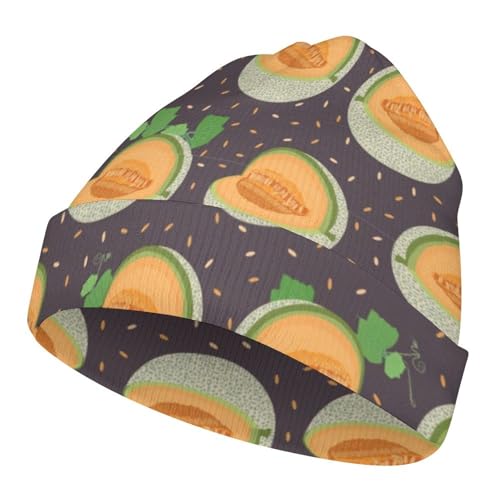 Cartoon Cantaloupe Fruit Pattern Kids Beanie Hat for for Girls Boys Children Cap Winter Knitted Chemo Cancer Headwear Accessories Gifts Decoration Black