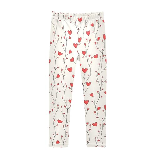 Red Heart Tree Branches Girls Leggings Ultra Soft Compression Yoga Gym Pants for Kids 4-10T