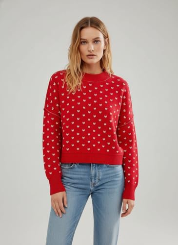 Image of Womens Cropped Pullover Sweater Polka Dot Chunky Knit Sweater Floral Printed Crewneck Long Sleeve Fall Winter Outfits