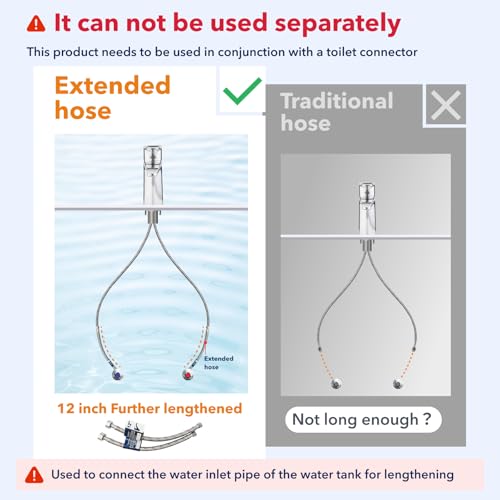 PLUMBINGMASTER 2 Pcs 12 Inch Faucet Supply Conector Extension, 3/8 OD Comp (Male) x 3/8 Comp (Female) Supply Line,Faucet Hose for Kitchen Bathroom