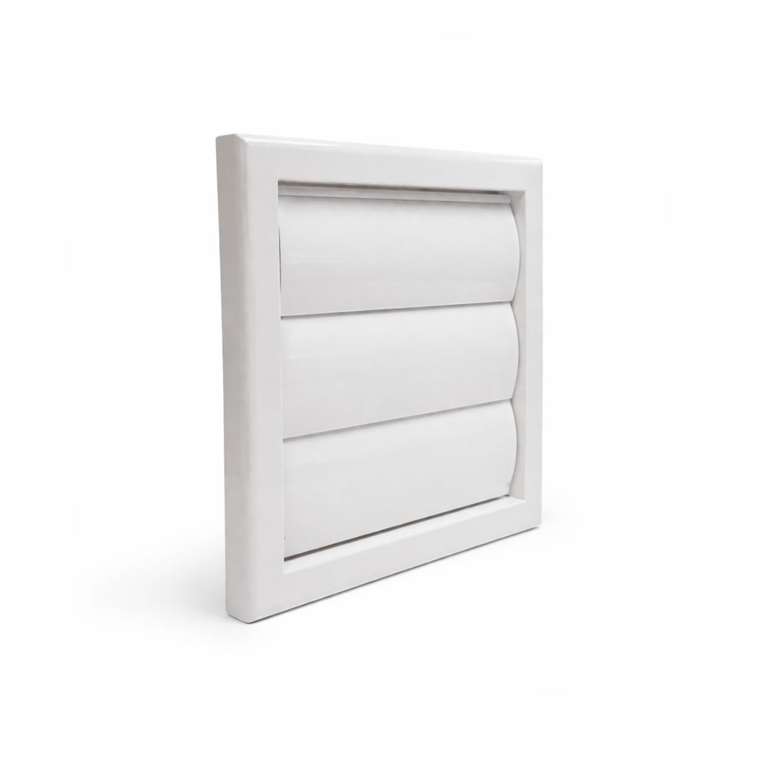 Fantronix White Gravity Shutter Vent – 100 Mm (4”) Rear Spigot, 155 X 155 Mm External Wall Vent Cover For Bathroom & Kitchen Extractor Fans