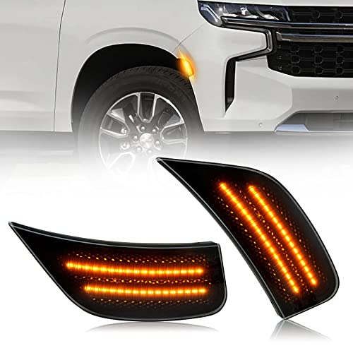 D-Lumina LED Side Marker Lights Smoked Lens for Chevy Tahoe GMC Yukon Yukon XL Yukon Denali Suburban Escalade Escalade ESV 2021 2022 2023, Front Bumper LED Sidemarker Amber, Pack of 2