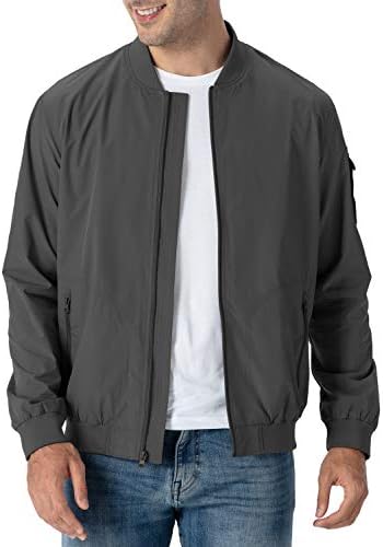 Rdruko Men's Windbreaker Lightweight Softshell Running Athletic Flight Bomber Jacket(Grey, US XL)