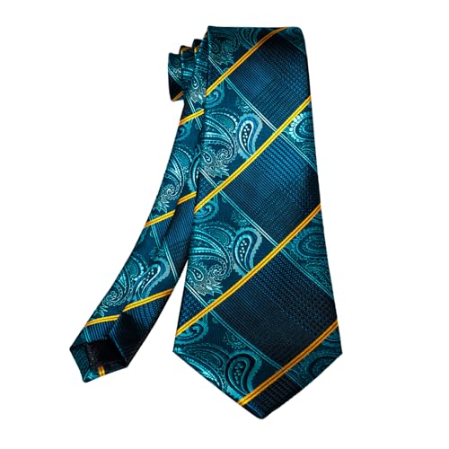 Image of 5PCS Mens Premium Silk Tie, Pocket Square, Cufflinks, Drilled Tie Ring and Lapel Pin Set for Wedding Groom Party