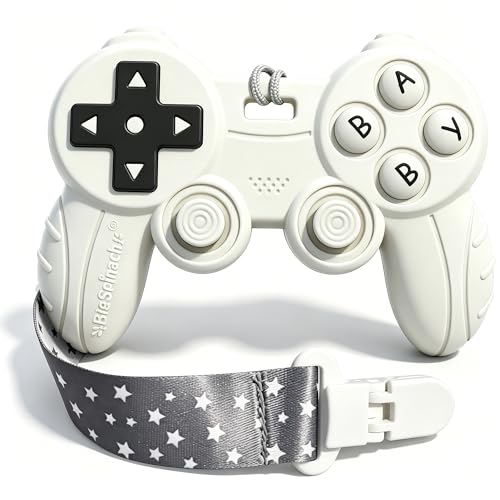 Image of Cool Remote Game Control Teething Toy for Babies 0-6 6-12 Months,Game Controller Teether for Gamer Parents,Baby's First Valentines Day Gifts,Silicone Remote Chew Toys（White