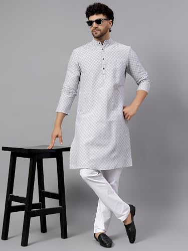 Image of LATEST CHIKAN Men's Checkered Cotton Blend Straight Kurta