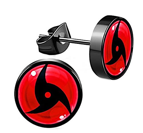 CHICNET Boucles d'oreilles en acier inoxydable noir 8 mm rouge Sharingan œil anime manga oreille bijoux acier chirurgical unisexe homme femme homme, acier inoxydable Cover
