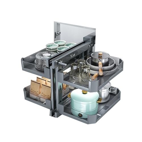 Lazy Susan Corner Cabinet Organiser - 2-Tier Storage Tray for Blind Shelves, Fits Left and Right Opening Cabinets