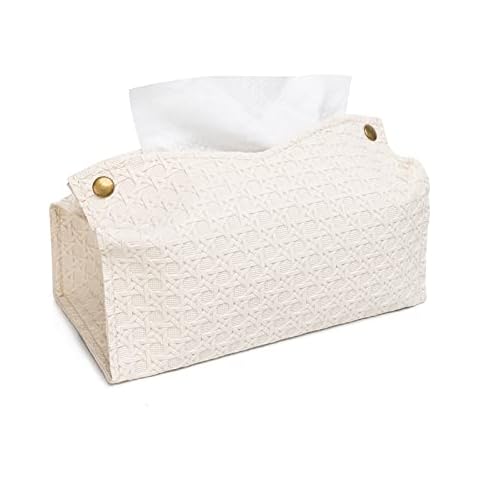Agirlvct Tissue Box Cover, Modern PU Leather Rectangular Tissue Holder, Weaving Pattern Wipes Holder for Bathroom Living Room Bedroom Vanity Countertop Office Tabletop Desk Car Home(Beige) Cover