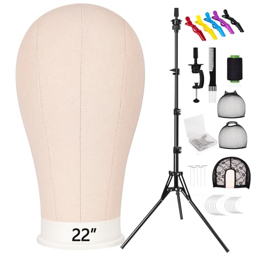 Pet Baby 63In Wig Stand Tripod with 22In Head, Canvas Wig Head Stand with Mannequin Head for Wigs Manikin Head Block Set for Wigs Making Display
