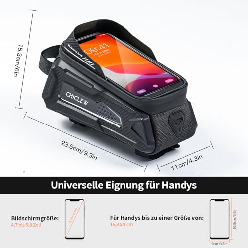 CHICLEW 2L Fahrradtasche Rahmentasche Handyhalterung Wasserdicht, 0.25mm TPU Touchscreen, Military...