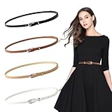 ONGNIUU 4 Piezas Cinturón Fino Mujer - Cinturones Vintage con Hebilla Metal, Cinturones de Mujer Moda Clásica cinturón Ajustable, Set de Cinturones Delgados de PU para Vestidos, Jeans, Cardigans