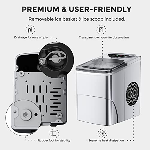 Ice Makers Countertop, Self-Cleaning Function, Portable Electric Ice Cube Maker Machine, 9 Pebble Ice Ready In 6 Mins, 26Lbs 24Hrs With Ice Bags And Ice Scoop Basket For Home Bar Camping Rv(Silver) #TOP7