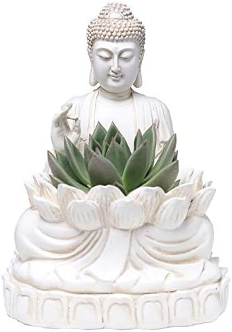 BELLA HAUS DESIGN Buddha Planter – 9.5" Tall Polyresin - Zen Plant Pot Holder for Succulent, Flower, Cactus - Garden Lotus Statue Indoor or Outdoor Decor
