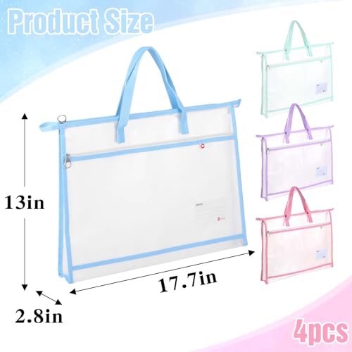 Image of 4 Pcs A3 Project Bag for Quilting Craft Storage for Quilters Clear Mesh Design Art Supply Bag Artwork Storage Organize for Artworks Charts and Teaching Material Multipurpose