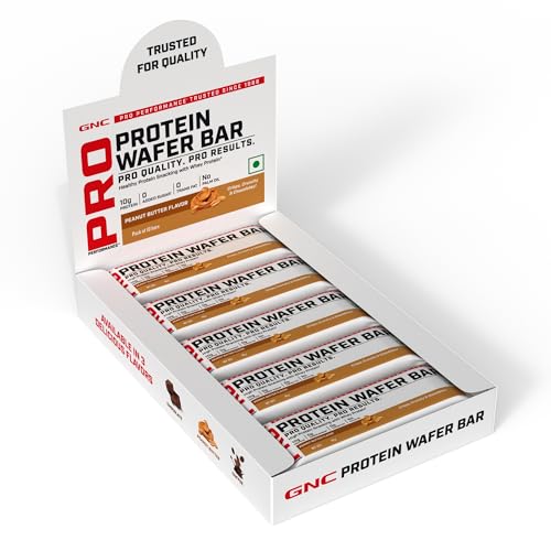 Image of GNC Protein Wafer Bar l Pack of 10 | Healthy & Tasty Bites l 10g Pure Whey Protein Snack l High Protein Wafer Bars l Peanut Butter l 0 Trans Fat l 0 Sugar l No Palm Oil