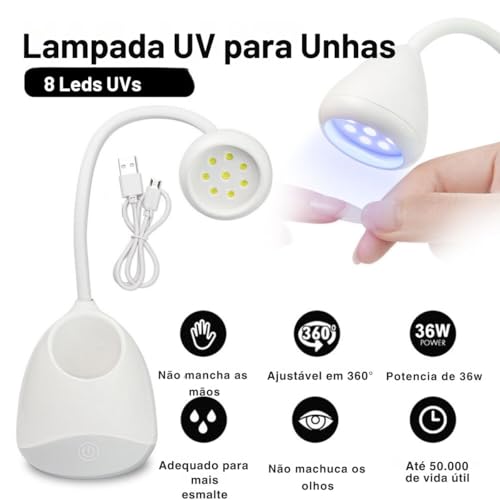 Mini Luminária Uv Led Portátil Recarregavel 36w Secadora Unhas Manicure