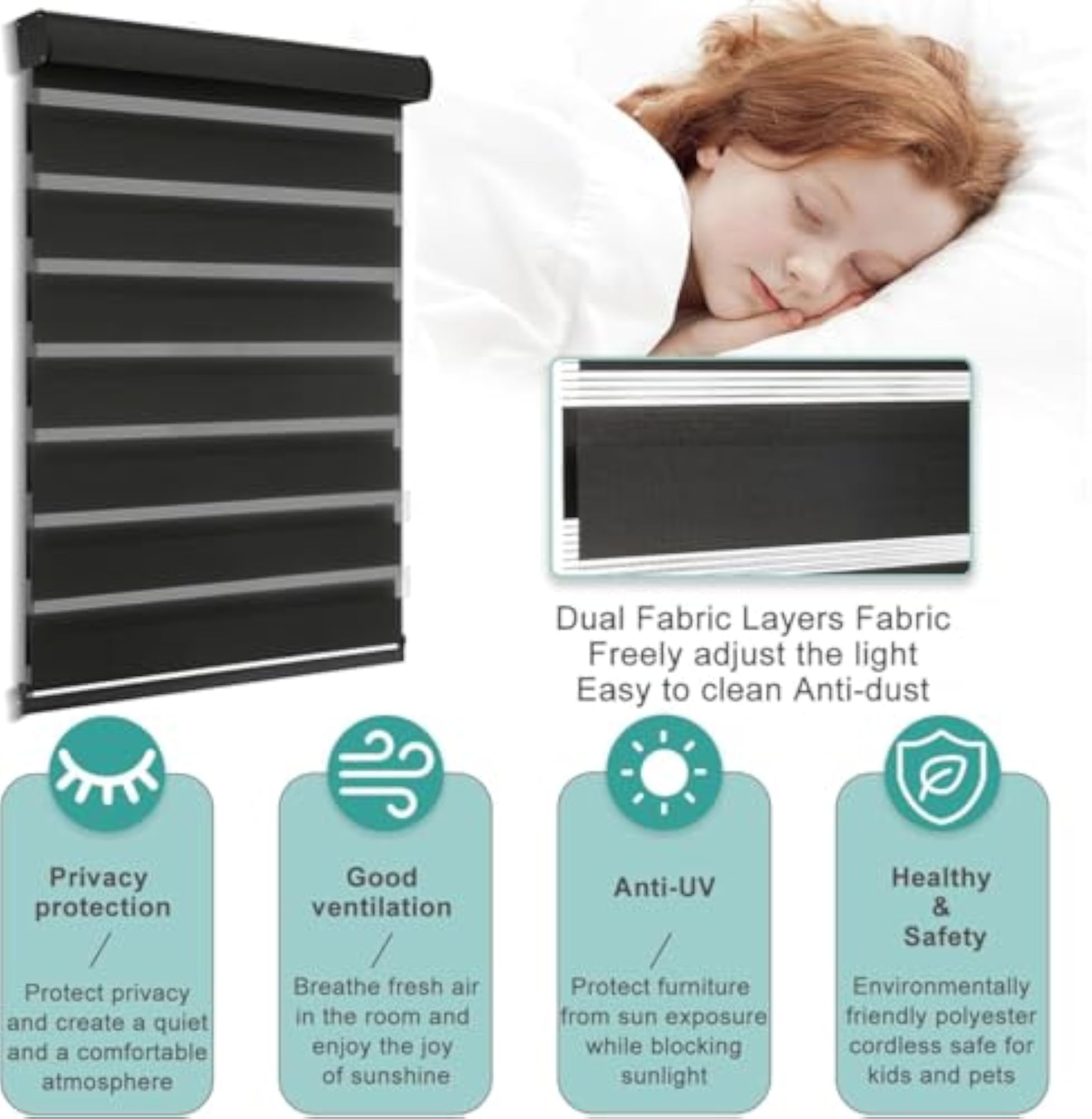 Cordless Zebra Blinds with Free-Stop Function