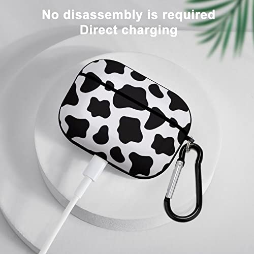 Compatible With Airpods Pro Case Cover With Keychain Cow Pattern Airpod Cases Portable Shockproof Protective Case For Women Men Hard Headphone Case For Apple Airpods Pro Black White Cow #TOP4