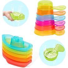 AMCHSURI 11 Pack Mold Free Bath Toys, Open Seamless Quick Dry Design, Stackable Scoops & Floating Boats, Water Play Toys for 12 18 Months & 1-3 Years Old Toddlers, Bathtub Pool Water Table Toys