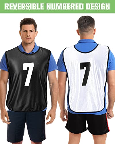 Yahenda 24 Pcs Soccer Scrimmage Practice Vests Reversible Numbered Soccer Team Pennies With Belt For Adult Kids (White, Black) #TOP2