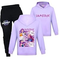Duoxinbos KPOP Huntrix Tracksuit Girls Vintage Y2k Hoodies Huntr/X Hip Hop Streetwear Fashion Kids Long Sleeve & Pants Sets Rumi Mira Zoey Printed Sweatshirt Back to School