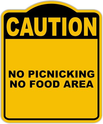 NO PICNICKING NO FOOD AREA Caution Yellow Black Aluminum Composite Sign 8.5 x 10 inches