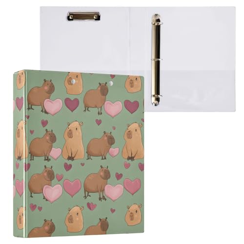 ALAZA Heart Capybara 3 Ring Binder Holds of 200 Sheets Fits Letter Sized Paper D-Ring Organizer for School Home Work Office Supplies 2 Pack