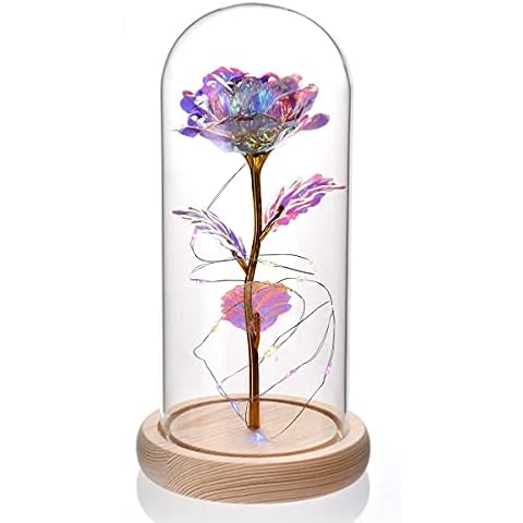Eternal Rose in Glass, Beauty and the Beast Rose, Rose in Glass Dome with LED Light, Forever Rose Flowers for Valentine's Day, Mother's Day, Birthday, Gift Ideas Christmas for Women, Mum, Girlfriend Cover