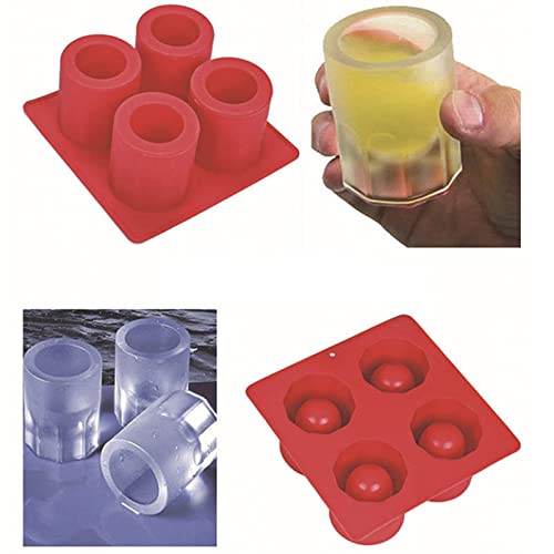 Dd-Life 4 Pcs 4-Cavity Ice Cubist Ice Shot Glass Molds Round Shot Glass Silicone Mold(Red） #TOP7