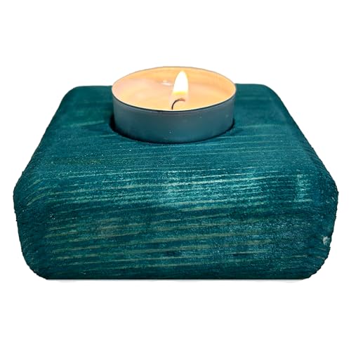 Wooden Tea Light Candle Holder, 3.5 inches, Tabletop Home Decor (Candle Not Included) (1, Green, Rounded Brick) - Image 3