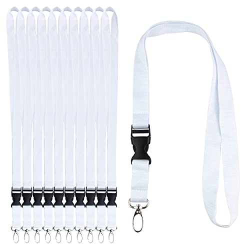 IBOO Lot 10 Lanières Tour de Cou Porte Badge Blanc – Boucle Détachable – Fermoir Métal – Cordon Polyester Porte-Clés Carte Étudiant Réunion
