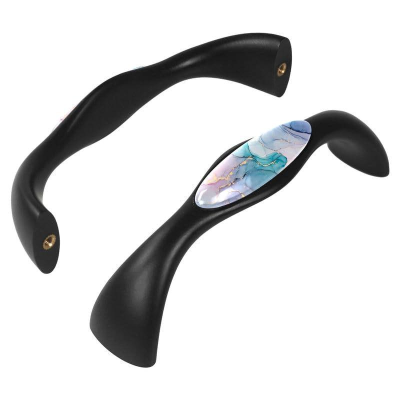 Boutons de porte marbre noir haut de gamme LORVIES Poignées en verre design ondulé pour commode