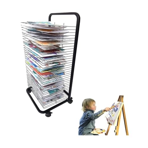 Estante de secado de metal móvil con ruedas universales silenciosas para jardín de infantes y estudio en casa, ideal para almacenamiento de pintura al óleo y acuarela, diseño multicapa
