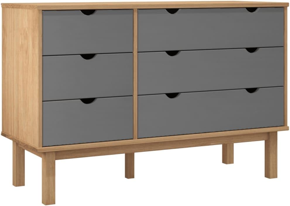 vidaXL Drawer Cabinet Brown and Grey Solid Pine Wood, Engineered Wood