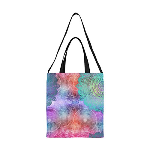 Bolsa de mensajero de lona para mujeres Mandalas de azulejos Bolsas de supermercado decorativas vintage Bolsas de supermercado reutilizables Impresión de gran tamaño Correa de hombro cruzada simple T