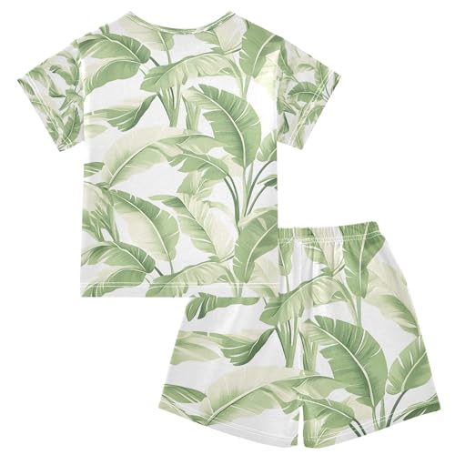 senya Plantain Leaf Green Summer Pajamas Set Short Cotton Sleepwear 2 Piece2