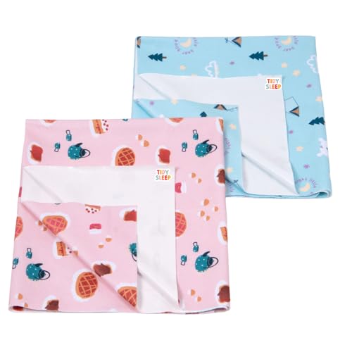 Image of Tidy Sleep Printed Baby Dry Sheet Waterproof Mattress Protector for Newborns | Soft Quick-Dry Bed Protector Mat | Reusable Leakproof | Sweet Treat & Bear Goodnight Pack 2 (Medium)