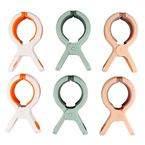 Tsyoow Big Clothes Pegs - Windproof Clothespins for Washing Line, Large Opening for Thick Laundry, Assorted Colors (Pack of 6)