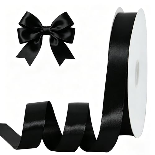TONIFUL 1 Inch x 100yds Black Satin Ribbon, Thin Solid Color Satin Ribbon for Gift Wrapping, Crafts, Hair Bows Making, Wedding Party Decoration, Sewing, Halloween, Floral Bouquets, Christmas