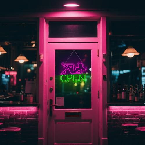 Image of Open Neon Signs, 16.5 inchx12.5 inch Pink Lady LED Bar Neon Lgiht Sign for Wall Decor, Bar, Restaurant Hotel, Shop, Club Decor Party Wall Art, USB Powered with Adjustable Brightness Switch