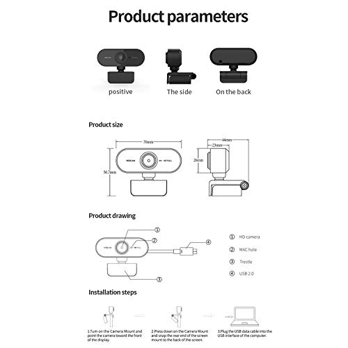Blusea Full HD 1080P Webcam, mini câmera de computador USB microfone embutido, rotável flexível, par
