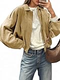 Cicy Bell Womens Faux Suede Bomber Jackets Oversized Cropped Zip Up Lapel Coats Fall Casual Outerwears